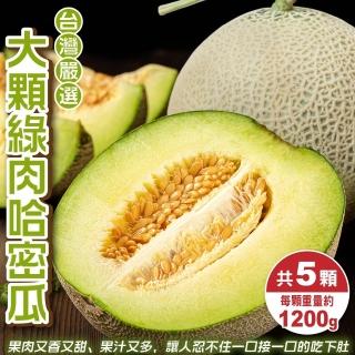 【WANG 蔬果】台灣嚴選大顆綠肉哈密瓜1200gx5顆(1200g/顆)