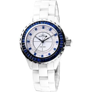【KATINO】白陶瓷晶鑽手錶-藍晶鑽/40mm 女王節(K302WZU-WU)