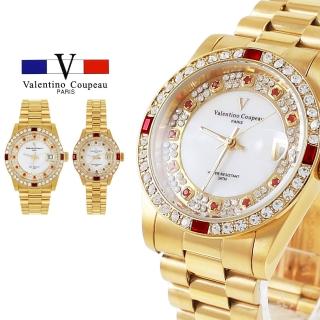 【Valentino Coupeau】四方鑽橘紅點鑽白貝面全金不鏽鋼殼帶男女手錶(范倫鐵諾 古柏 VCC)