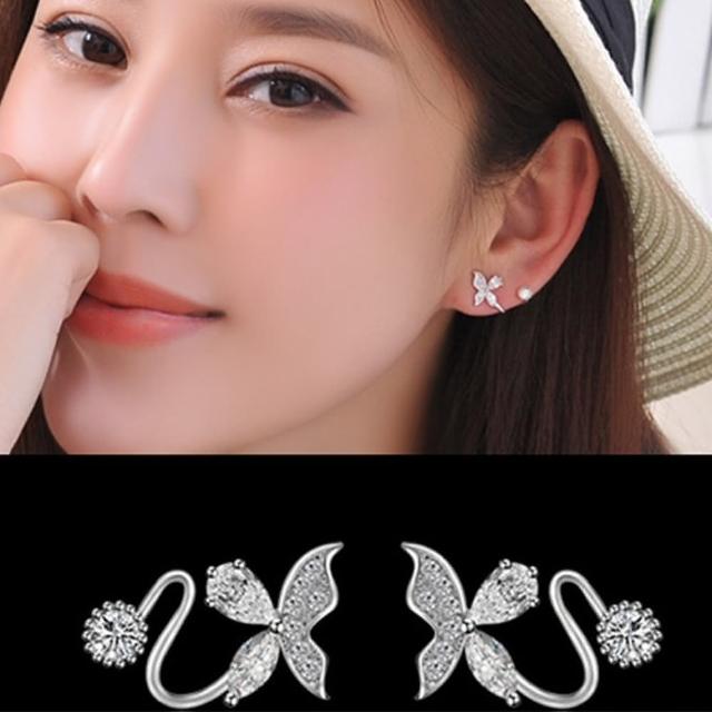 【Emi 艾迷】韓系清新花園點鑽蝴蝶鋯石 925銀針 耳環