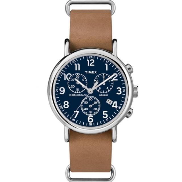 【TIMEX】天美時 Weekender Chrono週末系列 復古三眼計時手錶(駱色/藍面 TXT2P62300)
