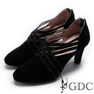 【GDC】典雅羊絨交叉水鑽跟鞋-黑色(729135)