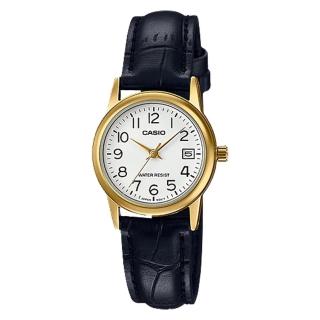【CASIO 卡西歐】指針女錶 皮革錶帶 防水 日期顯示(LTP-V002GL-7B2)