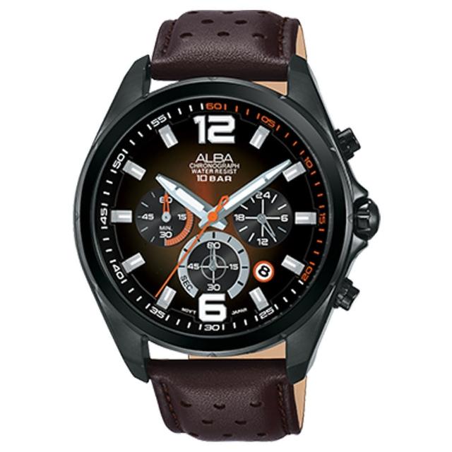 【ALBA】送禮首選 三眼計時男錶 皮革錶帶 漸層棕 防水100米 日期顯示 分段時間(AT3B55X1)