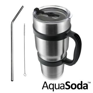 【美國AquaSoda】304不鏽鋼雙層保溫保冰杯(含杯架超值組合)