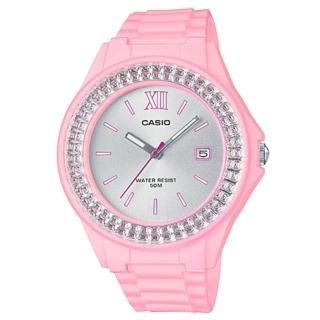 【CASIO 卡西歐】水鑽指針女錶 樹脂錶帶 銀色錶面 防水50米 日期顯示(LX-500H-4E4)