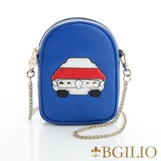 【義大利BGilio】摩登牛皮童趣造型小斜背包汽車-藍色(1966.307-09)
