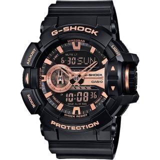 【CASIO 卡西歐】G-SHOCK 金屬系雙顯手錶-玫瑰金x黑(GA-400GB-1A4)