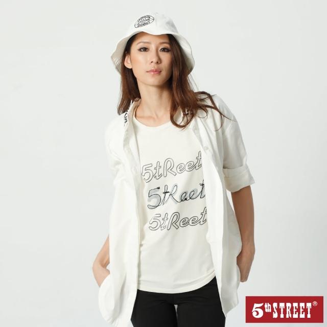 【5th STREET】女變化款中長版長袖襯衫-米白色