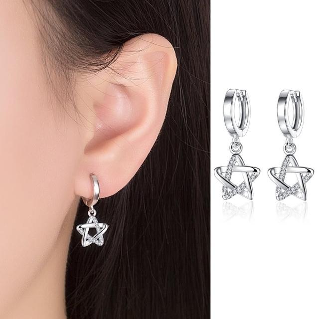 【Emi 艾迷】韓系微奢星綴鋯石微鑲 925銀針 環繞耳環 耳扣