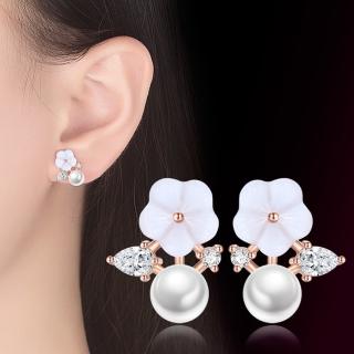 【I.Dear Jewelry】花無缺-韓國貝殼花朵珍珠氣質樹枝耳針耳環(花無缺)