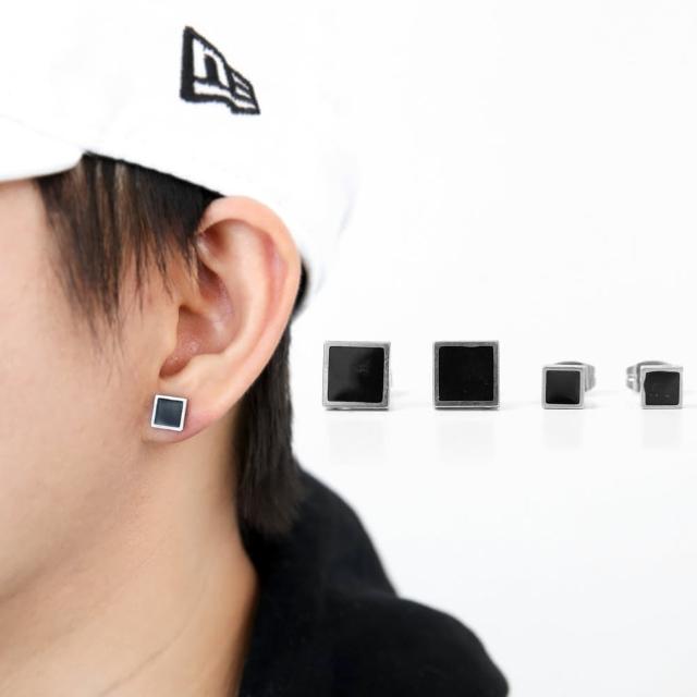 【玖飾時尚】銀黑正方形鋼製耳針耳環(耳環)