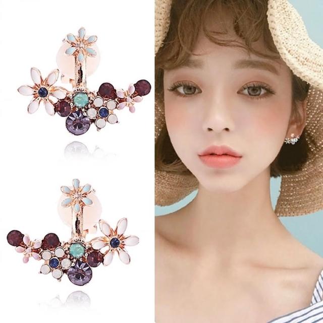 【Emi 艾迷】韓系完美姿態紛彩花朵紫鑽鋯石 925銀針 耳環