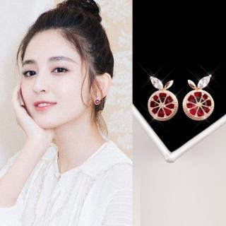 【Emi 艾迷】韓系瑰麗寶石陽光紅柚鋯石 925銀針 耳環