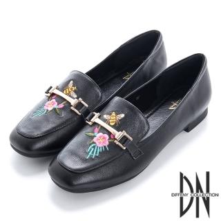 【DN】漫步紐約 質感牛皮刺繡樂福鞋(黑)