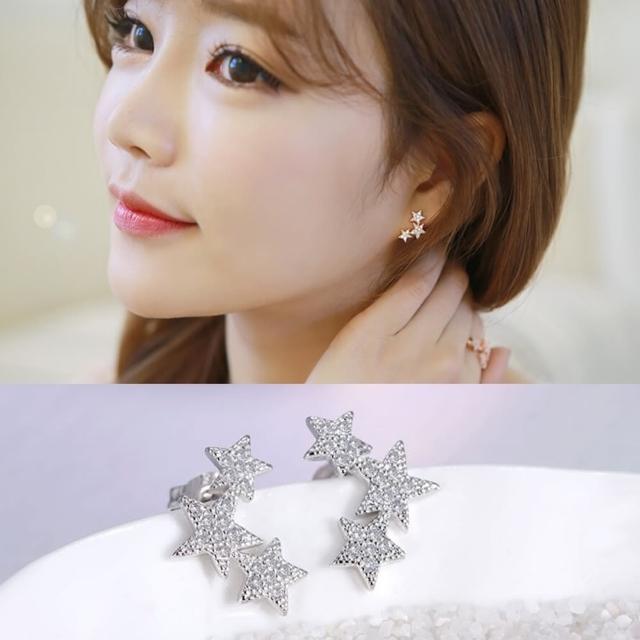 【Emi 艾迷】韓系幻夜繁星鋯石光芒 925銀針 耳環