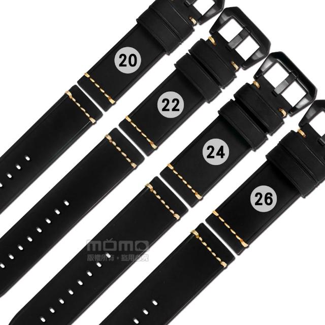 【Watchband】20.22.24.26mm 各品牌通用 百搭款 經典復刻 厚實柔軟 瘋馬皮 牛皮錶帶(黑色)