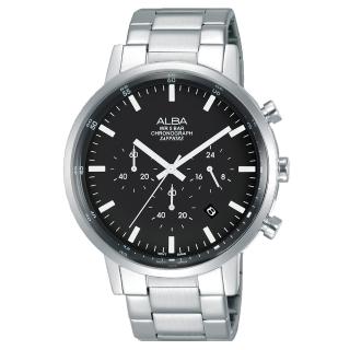 【ALBA】雅柏 簡約大指針三眼計時腕錶-42mm/黑 情人節禮物(VD53-X296D/AT3D33X1)
