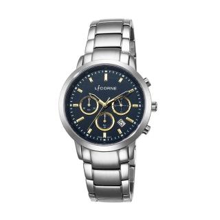 【LICORNE】力抗 撼動系列 城市時尚三眼計時手錶(藍金/銀LT135MWNI-K)