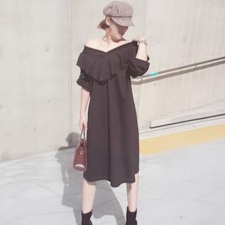 【BBHONEY】韓國空運荷葉領寬鬆連身裙洋裝(網美必備款)