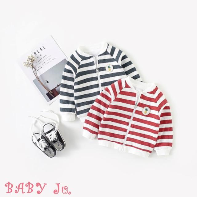 【BABY Ju 寶貝啾】小鳳梨線條針織外套(紅色 / 綠色)