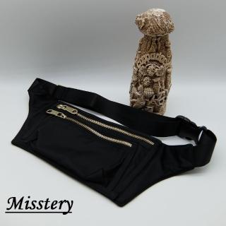 【Misstery】防潑水面料旅遊休閒腰包-黑(台灣防潑水面料)