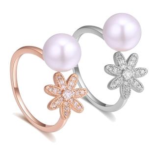 【I.Dear Jewelry】幸運佳人-韓國東大門珍珠花朵鑲鑽精美開口戒指(2色)