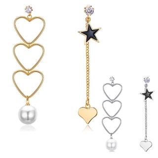 【I.Dear Jewelry】新潮-歐美潮流不對稱不規則愛心珍珠垂墜耳環(2色)
