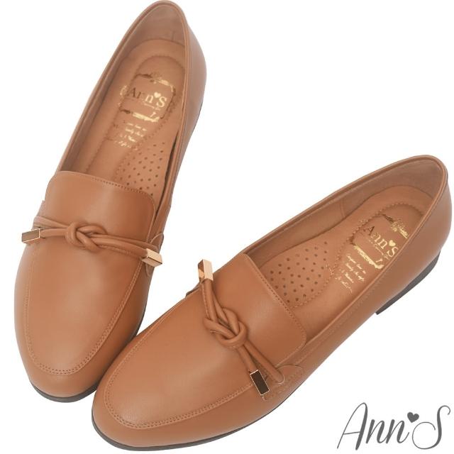 【Ann’S】知性文藝-雙結柔軟綿羊皮樂福平底鞋-版型偏大(棕)