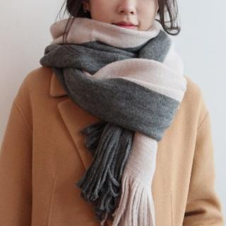 【梨花HaNA】韓國簡單搭配柔軟雙色拼接圍巾