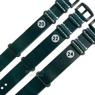【Watchband】20.22.24mm / 各品牌通用 一體成形 百搭款 經典復刻 柔軟舒適 油蠟牛皮錶帶(藍綠色)