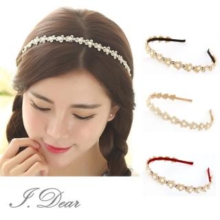 【I.Dear】韓系花朵蕾絲鑲珍珠小梅花邊髮箍(3色)