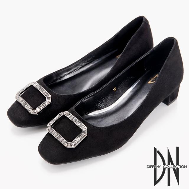 【DN】法式優雅 質感羊絨方鑽低跟鞋(黑)