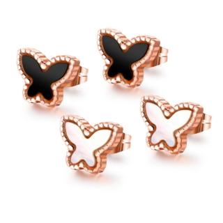 【I.Dear Jewelry】西德鋼-小飛蝶-可愛蝴蝶造型玫瑰金鈦鋼耳針耳環(2色)