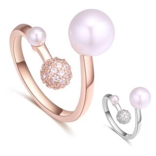 【I.Dear Jewelry】珍心珍意-珍珠圓球晶鑽精鍍18K玫瑰金開口戒指(2色)