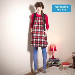 【Gennies 奇妮】格紋拼接羊毛背心洋裝(紅/黑G2421)