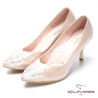 【CUMAR】璀璨閃耀-波浪邊水鑽點綴高跟鞋(粉紅)