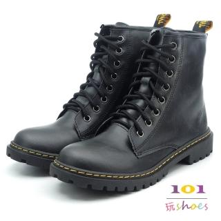 【101玩Shoes】mit. 個性8孔綁帶帥氣馬丁中筒靴(黑色.36-40碼)