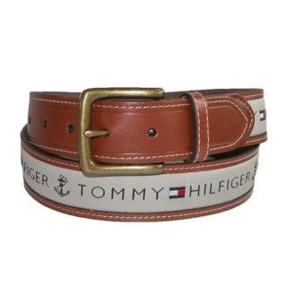 【Tommy Hilfiger】2018男時尚灰織帶鑲嵌黃褐色皮帶-網(預購)