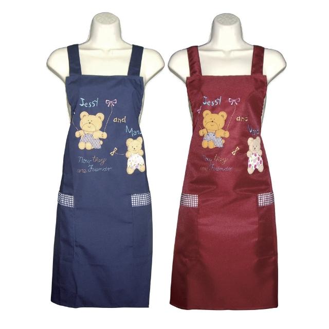 卡通熊貼布口袋圍裙GS532(藍紅二入組)