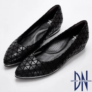 【DN】高雅摩登 質感羊皮幾何內增高鞋(黑)