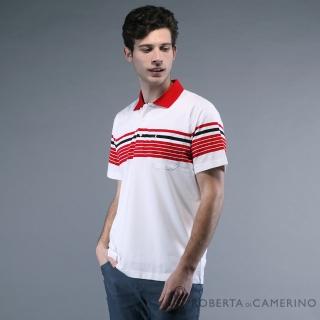 【ROBERTA 諾貝達】男裝 短袖POLO棉衫-紅白(台灣製 條紋款)