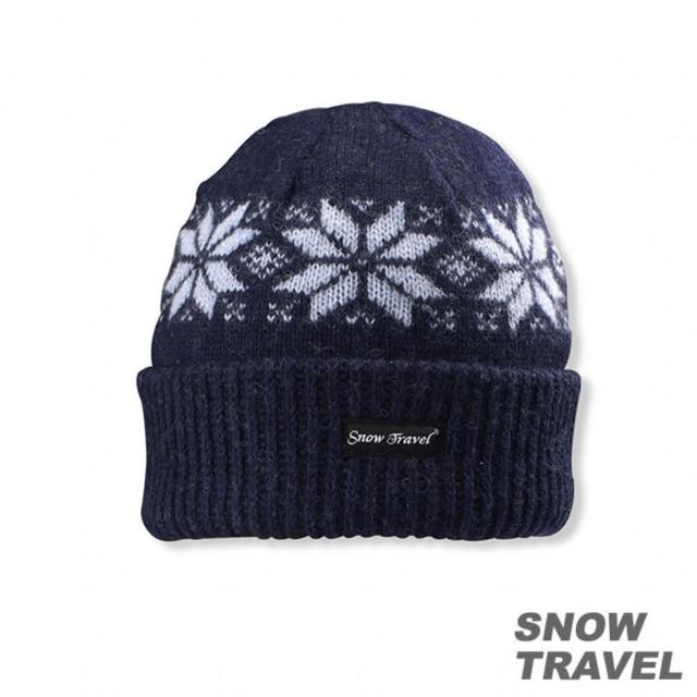 【SNOW TRAVEL】3M防風透氣保暖羊毛帽 雪花摺邊(藍色)