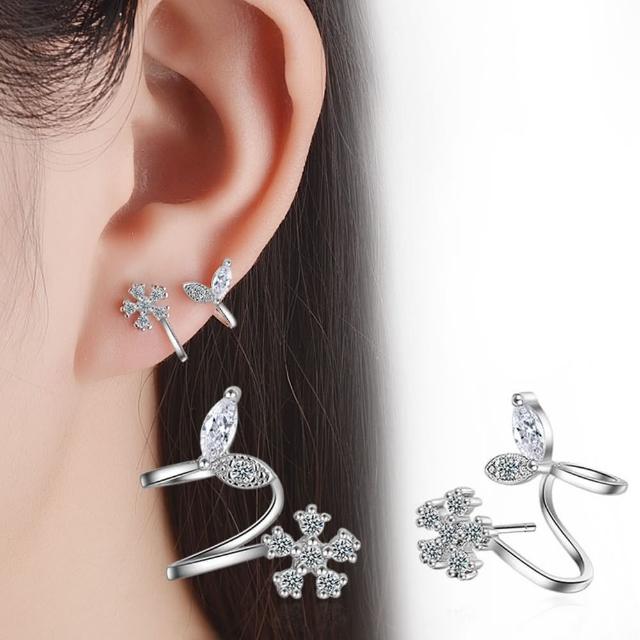 【Emi 艾迷】春之洋溢花朵葉片勾勒鋯石韓系 925銀針耳環