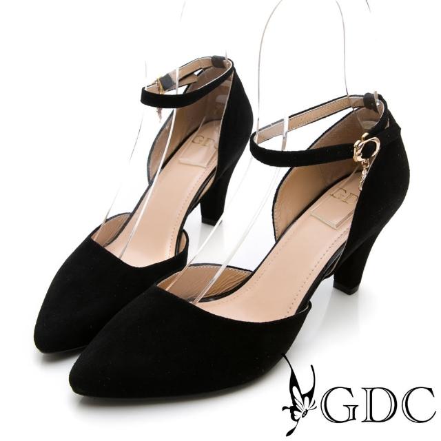 【GDC】真皮氣質尖頭繞踝中跟鞋-黑色(721814)