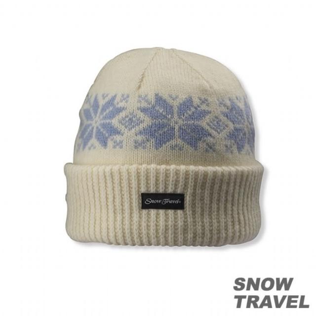 【SNOW TRAVEL】3M防風透氣保暖羊毛帽 雪花摺邊(白)