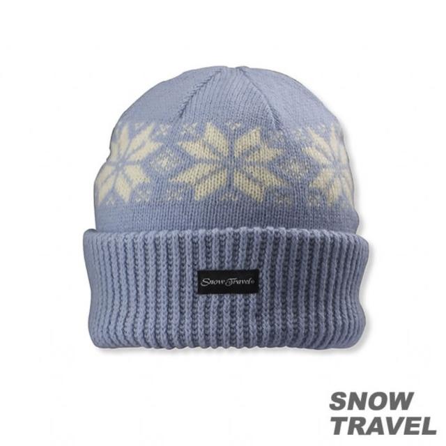 【SNOW TRAVEL】3M防風透氣保暖羊毛帽 雪花摺邊(水藍)