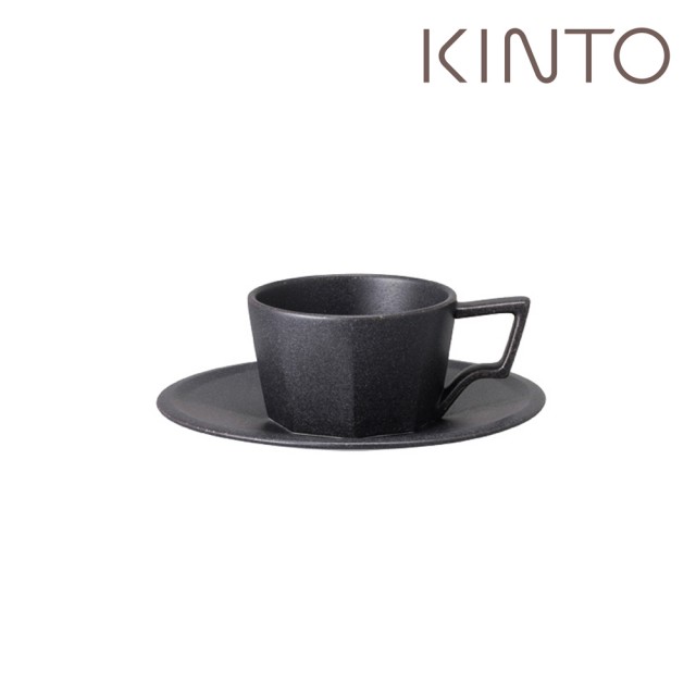 【Kinto】OCT八角陶瓷杯盤組80ml 黑