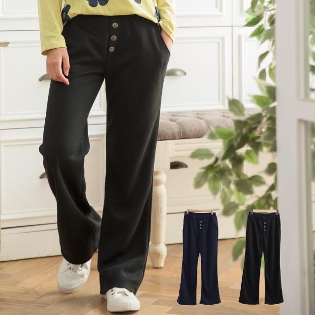 【衣心衣意中大尺碼】現貨MIT-時尚釦子口袋直筒休閒褲(黑色-藍色B8048)