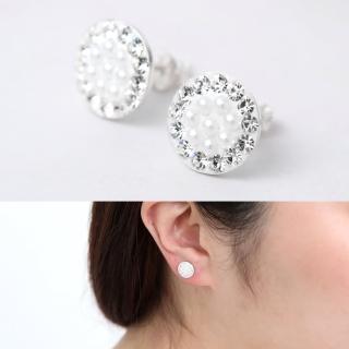 【玖飾時尚】925純銀10mm水鑽珠珍耳針耳環(925純銀)